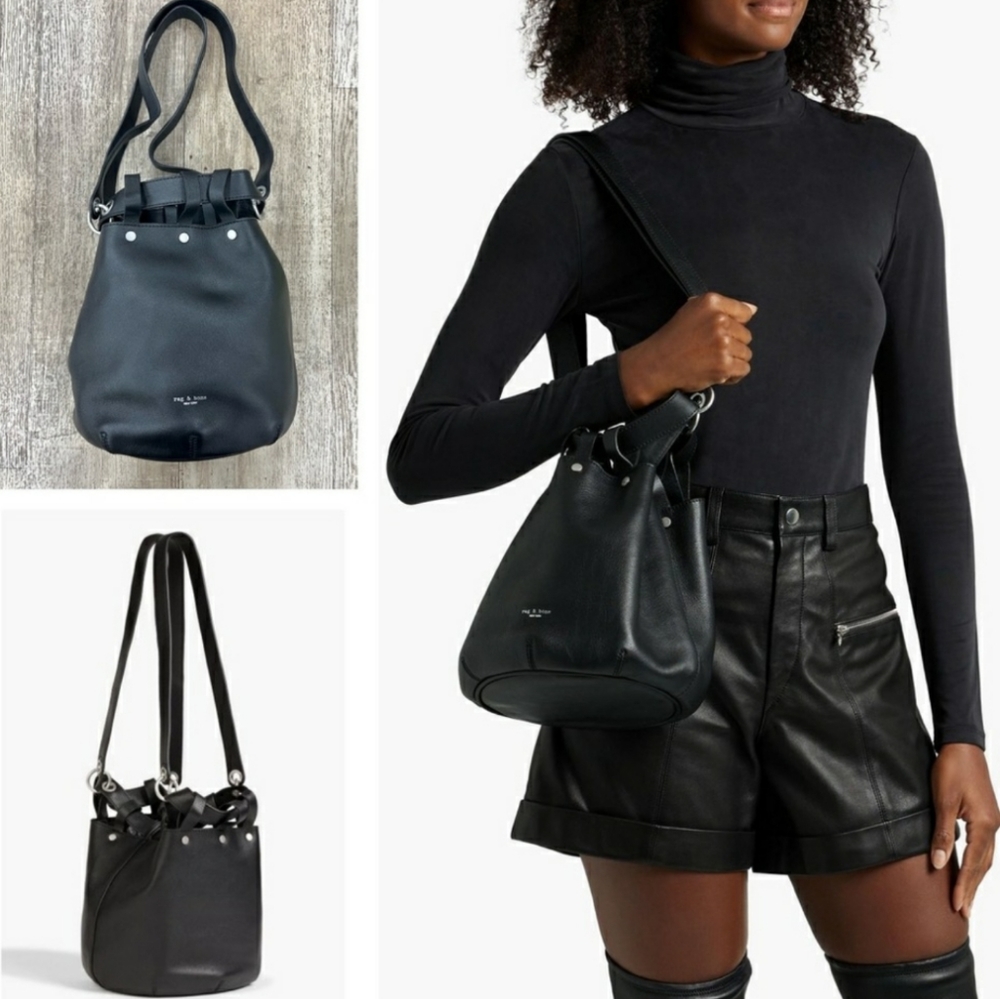 Rag & Bone Alley Bucket Black Pebbled Learher Purse NWT